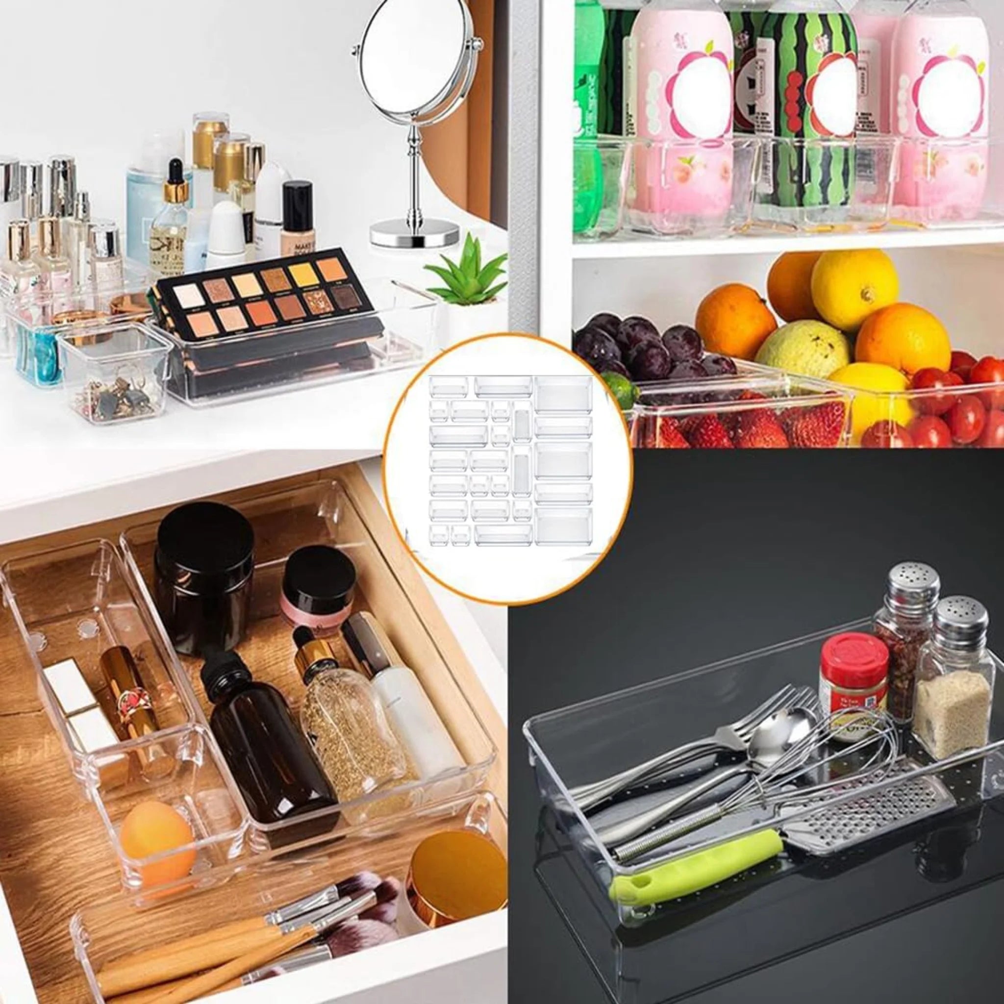 Clear Drawer Organiser for Makeup, Jewelry, Kitchen and Bathroom