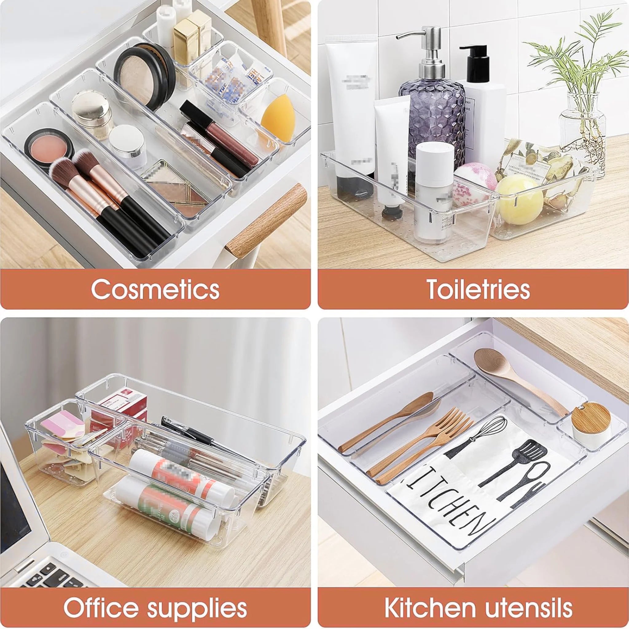 Clear Drawer Organiser for Makeup, Jewelry, Kitchen and Bathroom